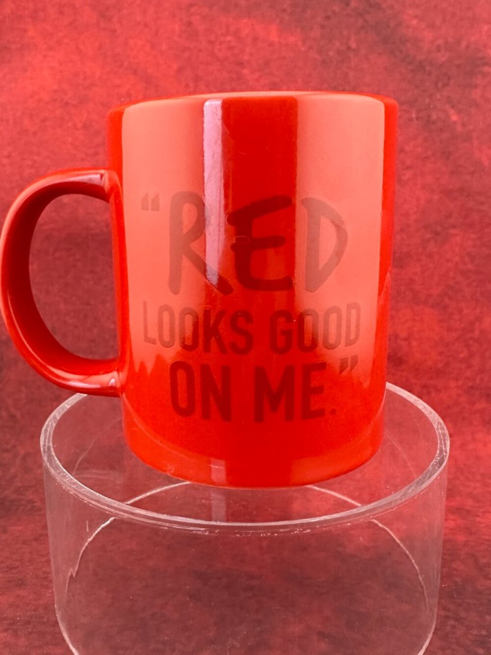 RED M&M MUG " RED LOOKS GOOD ON ME" COFFEE CUP TEA 2020 FRNAKFORD CANDY